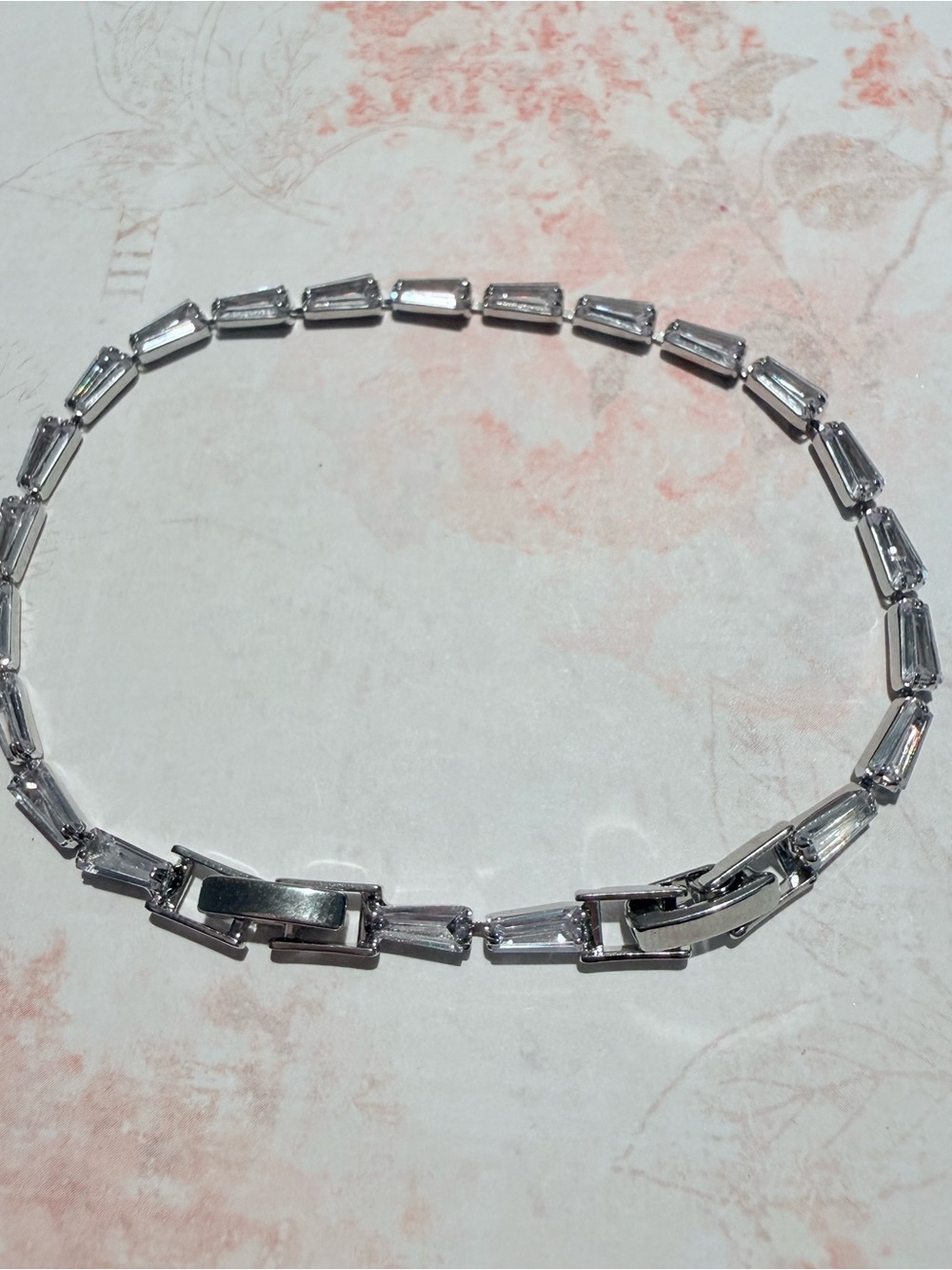 Silver Crystal Baguette Link Bracelet - Women Jewelry